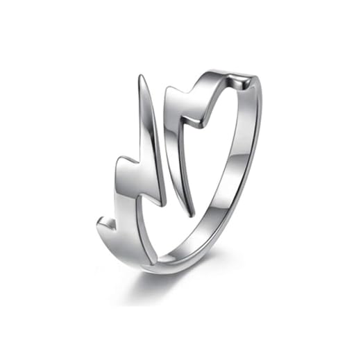 Doppelter Blitzring, offener Ring für Männer, Jungen, Frauen, Teenager, Mädchen, Edelstahl, modisch, Punk, personalisierbar, einzigartig, verstellbar, Statement-Verlobungsring, Schmuck, Geschenke für von IMINI