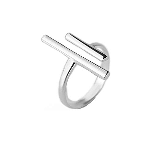 Double T Parallelstab Minimalistischer 925 Sterling Silber Verlobungsring Offen Verstellbar Statement Finger Versprechen Ewigkeit Ringe Band für Frauen von IMINI