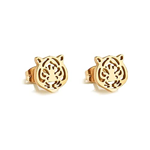 Einfache Tigerkopf-Ohrstecker, Edelstahl, für Damen, Teenager, Mädchen, hohl, Tierknorpel, Piercing, hypoallergen, Schmuck, Geschenke, Edelstahl, Neu von IMINI