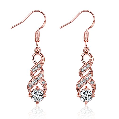 Unendlichkeits Ohrringe mit 14-karätigem Roségold für Damen und Mädchen Baumelnde Zirkonia Ohrringe Haken Ohrringe Creolen von IMINI