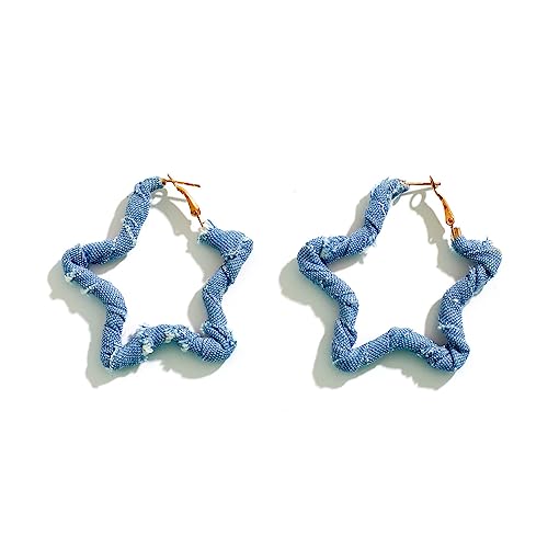 Fashion Denim Star Große Creolen für Frauen Mädchen Coole Jeans Tuch Extra Groß Rund Huggie Hoops Boho Statement Ohrringe Ohrstecker Chic Ohr Schmuck Geschenke, S, Metall, Neu von IMINI