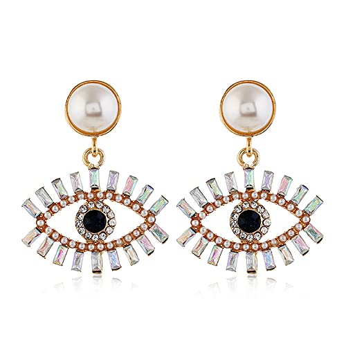 Fashion Evil Eye Dangle Drop Ohrringe für Frauen Mädchen Kristall CZ Perle übertriebene böhmische Statement-Ohrringe baumelnde Ohrstecker eleganter Schmuck Geschenke, Metall, Zirkonia von IMINI