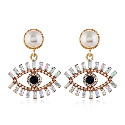 Fashion Evil Eye Dangle Drop Ohrringe für Frauen Mädchen Kristall CZ Perle übertriebene böhmische Statement-Ohrringe baumelnde Ohrstecker eleganter Schmuck Geschenke, Metall, Zirkonia von IMINI