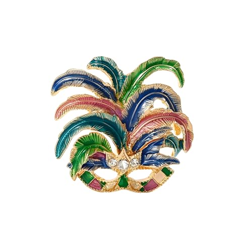 Federmaske Brosche - Emaille Statement Anstecknadel mit Zirkonia Venezianische Maskerade Kostüm Schmuck für Frauen Party Halloween Zubehör von IMINI