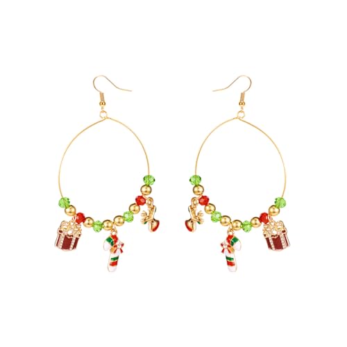 Festive Charm Drop Hook Earrings Christmas Theme Hoops with Beaded Ball - Gingerbread Man, Cane, Tree Designs - Hypoallergenic Xmas Jewellery Gift for Women, 9.5cm Length, Large, Metall, Kein von IMINI