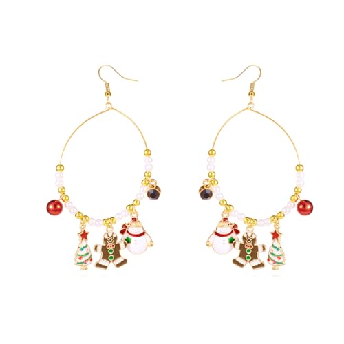 Festive Charm Drop Hook Earrings Christmas Theme Hoops with Beaded Ball - Gingerbread Man, Cane, Tree Designs - Hypoallergenic Xmas Jewellery Gift for Women, 9.5cm Length, Large, Metall, Kein von IMINI