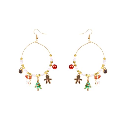 Festive Charm Drop Hook Earrings Christmas Theme Hoops with Beaded Ball - Gingerbread Man, Cane, Tree Designs - Hypoallergenic Xmas Jewellery Gift for Women, 9.5cm Length, Large, Metall, Kein von IMINI