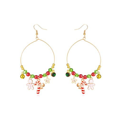 Festive Charm Drop Hook Earrings Christmas Theme Hoops with Beaded Ball - Gingerbread Man, Cane, Tree Designs - Hypoallergenic Xmas Jewellery Gift for Women, 9.5cm Length, Large, Metall, Kein von IMINI