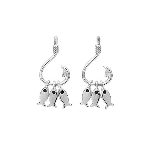 Fischhaken-Ohrringe aus Sterlingsilber für Damen Mädchen S925 baumelnde Ohrstecker klein niedlich 3 Fische Quasten Tropfen hypoallergen Zirkonia Auge zierlich personalisierbar lustiger Schmuck von IMINI