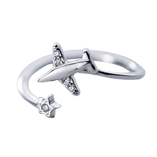 IMINI Flugzeug Sterlingsilber Ring für Damen Mädchen Zirkonia Offener Statement Ring Wickel Finger Band Versprechensring Verlobungsring Verstellbar von IMINI