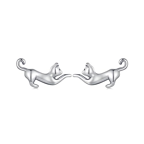 Freche Katzen Ohrstecker Sterling Silber 925 für Damen Mädchen Niedliche Tier Ohrringe Knorpel Tragus Ohrstecker Hypoallergen von IMINI