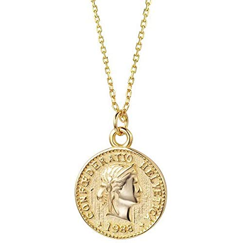 Geschnitzte Goldmünze Anhänger Halskette für Frauen Mädchen Männer 925 Sterling Silber 18K vergoldet Einfache Runde Kette Göttin Anbetung Celebrity Medal Reversible Andenken Mode Schmuck Geschenke von IMINI