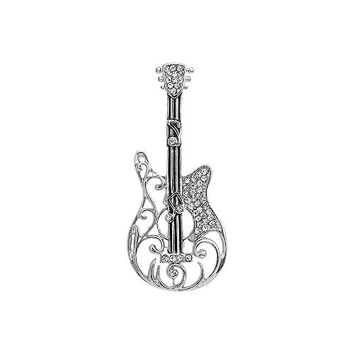 IMINI Silberfarbene Gitarre Brosche Kristall Pins Personalisierte Hip Hop Mode Dainty Revers Brosche für Party Bankett Frauen Männer Schmuck Zubehör Geschenke von IMINI