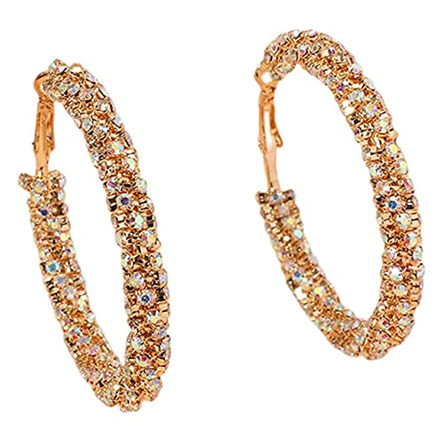 Glänzende große Creolen für Frauen Mädchen Boho Strass Big Wrapped Hoops Dangle Huggie Ohrring Leicht Bequem Funkeln Hochzeit Weihnachten Geburtstag Schmuck Geschenke 50 mm, 50 mm, Metall, Zirkonia von IMINI