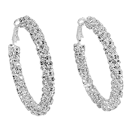 Glänzende große Creolen für Frauen Mädchen Boho Strass Big Wrapped Hoops Dangle Huggie Ohrring Leicht Bequem Funkeln Hochzeit Weihnachten Geburtstag Schmuck Geschenke 50 mm, Metall, Zirkonia von IMINI