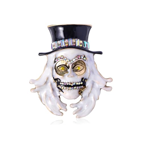 Gothic Clown Brosche mit weißer Emaille und Kristall Strass - Vintage Halloween Anstecknadel für Frauen Männer Punk Hut Dekoration Goth Geschenk Zubehör von IMINI
