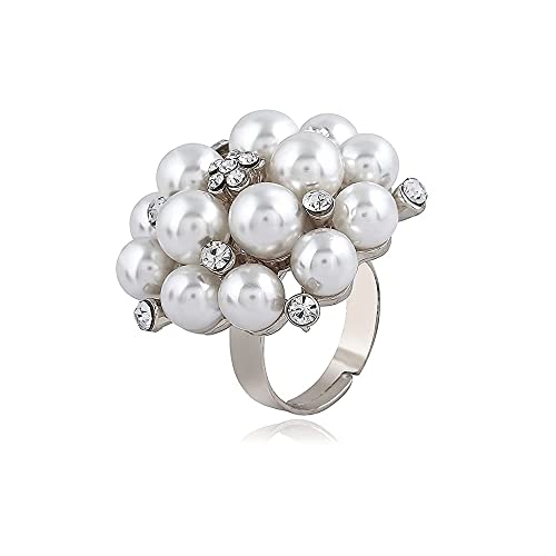 Großer CZ-Perlen-Statement-Ehering für Frauen Mädchen Vintage-CZ-Kristall Kunstperlen Kugel Blume verstellbar Offenes Band Wrap Geburtstag Cocktail Party Ring Schmuck Geschenk von IMINI