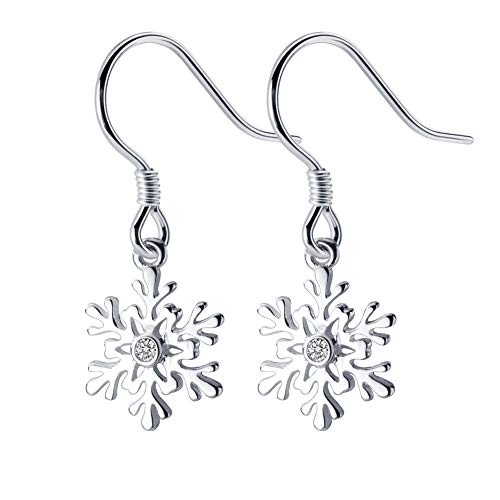 Schneeflocken Ohrringe für Damen Mädchen Sterling Silber 925 Tropfen Ohrringe Zirkonia Weihnachts Ohrringe Hake Creolen Weihnachts Ohrschmuck von IMINI