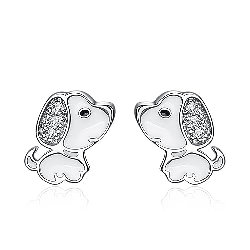 Hund Ohrstecker Mädchen 925 Sterling Silber Hund Ohrringe Zirkonia Tier Ohrringe Hypoallergene Ohrstecker Schmuck für Damen Mädchen von IMINI