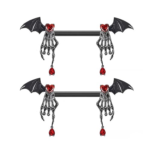 IMINI 14G Halloween Nippel Ringe für Damen Edelstahl Nipplerings Anhänger Zirkonia Fledermaus Eins Nippelringe Barbell Piercing Körper Piercing Schmuck von IMINI