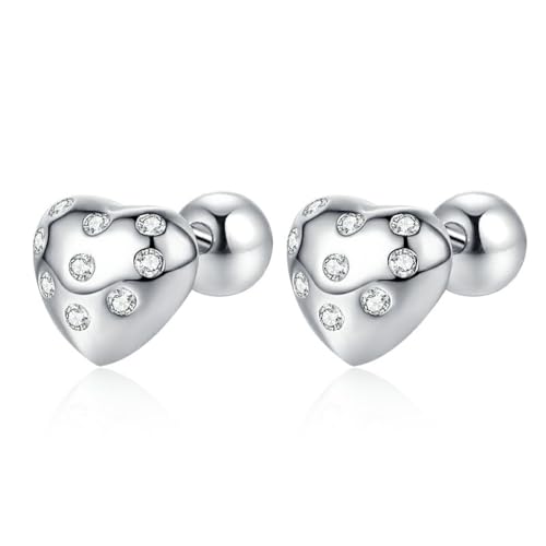 IMINI 20G Zirkonia Herz Ohrringe Sterling Silber Knorpelohrringe Liebesherz Ohrstecker mit Schraubverschluss Tragus-Piercing Zierlicher Ohrschmuck für Frauen und Mädchen von IMINI