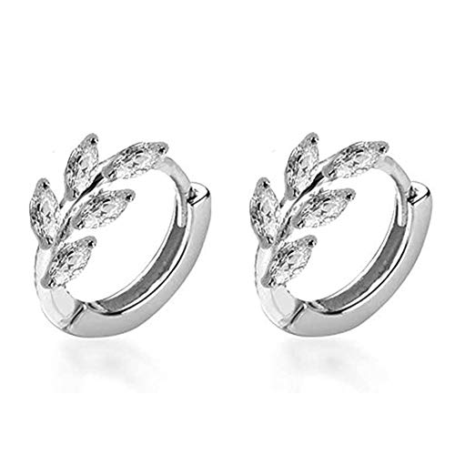 CZ-Blatt Knorpel Huggie Kleine Creolen für Frauen Mädchen 925 Sterling Silber Zirkonia Cluster Blätter Runde Ohrstecker Tragus gepiercte Ohr Endlose Creolen 8 mm, Mit 18 Karat Weißgold oder Rotgold von IMINI