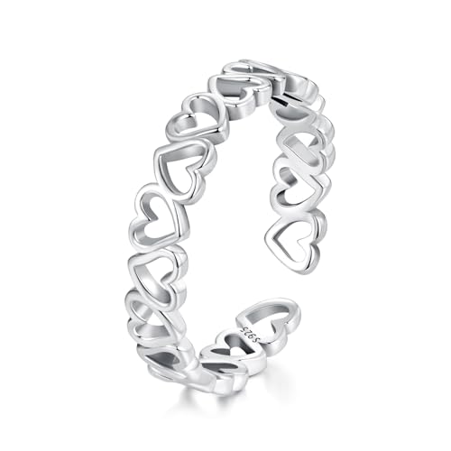 IMINI 925 Sterling Silber Hohl Herz Ring für Damen Liebe Herz Offener Statement Ring Verlobungsringe Ehering Minimalistischer Schmuck von IMINI