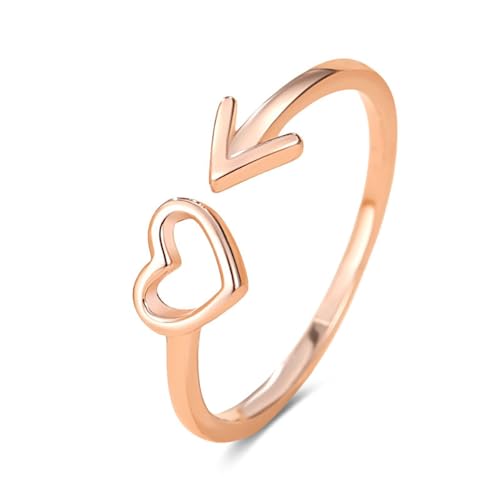 IMINI Amors Pfeil-Herz-Ring Sterlingsilber für Damen Mädchen Hohles Liebesherz Offene Statement-Ringe Verlobungs-Versprechensband (Roségold) von IMINI