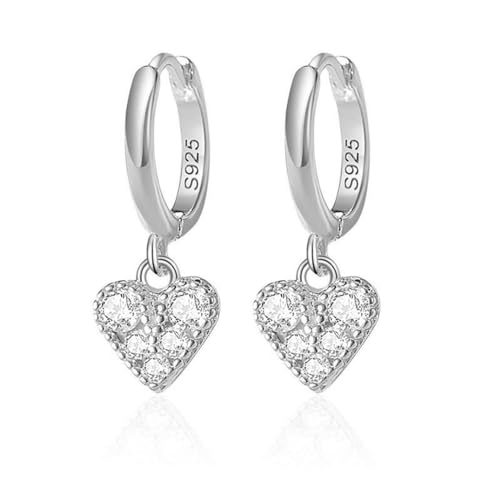 IMINI Baumelnde Ohrringe mit kubischen Zirkonia-Herzen für Damen Mädchen 925 Sterlingsilber Liebes-Herz-Creolen Tropfen-Huggie Ohrschmuck (Silber) von IMINI