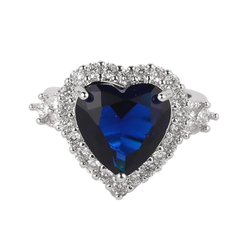 IMINI Blauer Diamant Herz Ring für Frauen Mädchen Zirkonia Kristall Liebe Herz Ewigkeit Versprechen Ringe Offene Hochzeit Verlobungsringe Statement Ring Band Einstellbar Elegant Schmuck Geschenke, Mit von IMINI