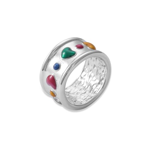 IMINI Bunt Herz Ring Band für Damen Mädchen Herren Edelstahl Statement-Ring Liebesherz Breites Dickes Fingerband Stapelbare Ringe Verlobungsversprechen Ringbänder (Silber, 8) von IMINI