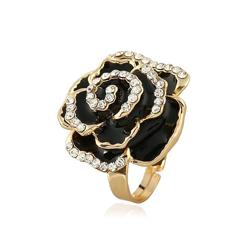 IMINI CZ Rose Flower Promise Ring für Frauen Mädchen Statement Diamant Kristall 3D Emaille Blumen Verstellbar Offen Wrap Fingerringe Bequeme Passform Vintage Elegant Hochzeit Jahrestag Schmuck von IMINI