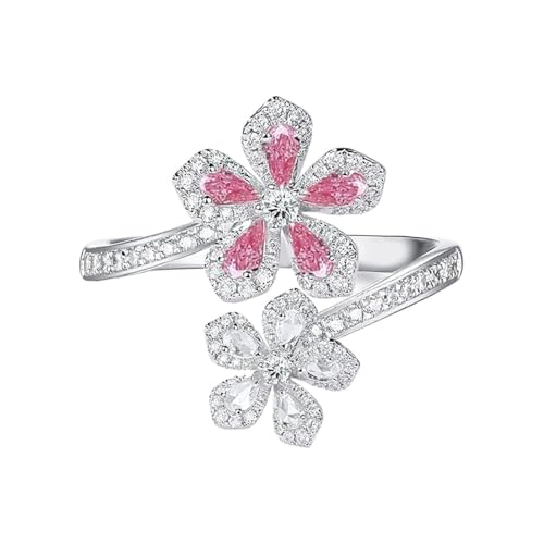 IMINI Cherry Blossom Statement-Ring für Damen und Mädchen, funkelnder Kristall CZ Pink Sakura Floral Open Wrap Fingerband Verstellbar Verlobung Versprechen Ringe Hochzeit Ringe Jahrestag Schmuck von IMINI