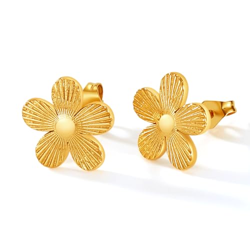 IMINI Damen Blumen Ohrstecker 18 Karat Vergoldet Edelstahl Gold Kleine Blumen Ohrringe Böhmische Statement-Ohrringe Modischer Ohrschmuck von IMINI