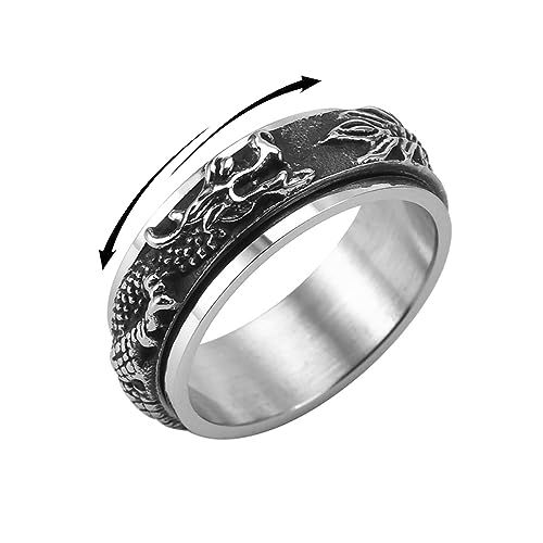 IMINI Drachen-Fidget-Band, drehbar, Edelstahl, Punk, cooles Tier, Angst, Stressabbau, frei drehbar, Bikerring, Versprechenband für Männer, Jungen, Frauen, Geburtstag, Vintage-Schmuck, Geschenke, von IMINI