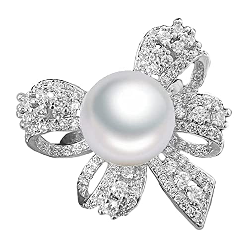 IMINI Eleganter Schleifen-Knoten-Perlenring für Damen und Mädchen, Strass, Zirkonia, Kristall, Schmetterling, Krawatte, offener Statement-Ring, Versprechen, Verlobungsring, Jahrestag, Hochzeitsring, von IMINI