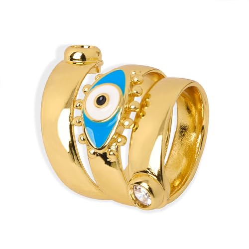 IMINI Eye Evil Ring für Damen und Herren CZ-Kristall Climber-Wickel-Fingerband Statement-Ringe Stapelbare Klobige Ringe Schwanzfingerbänder 14 Karat Vergoldet von IMINI