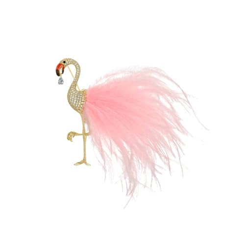 IMINI Flamingo Brosche mit Rosa Feder für Damen Mädchen CZ-Kristall Große Tier-Abzeichen-Brosche Anstecknadel Stoffkleid Anzug Krawatte Accessoires Schmuck (Rosa) von IMINI