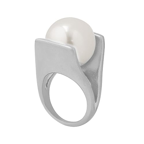 IMINI Großer Perle Ring für Frauen und Mädchen Perlenring Klobiges Finger Band Statement Ringe Verlobungsringe Edelstahl (Silber, 8) von IMINI