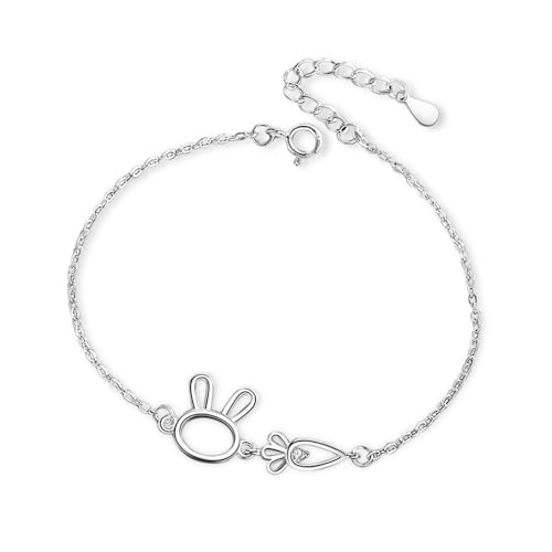 IMINI Häschen Armband 925er Sterling Silber Zirkonia Verstellbare Kette Kaninchen Karotten süßes Tier Schmuck Geschenk für Mädchen Tochter Freundin (Silber) von IMINI