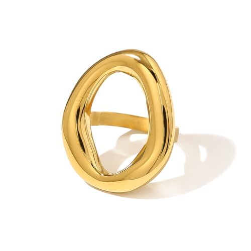 IMINI Hohl Oval Geformte Klobige Statement Ring für Damen Edelstahl Unregelmäßiger Dicker Klobiger Goldfingerband Stapelbare Ringe Geometrischer Ring Minimalistischer Schmuck (Gold, 8) von IMINI