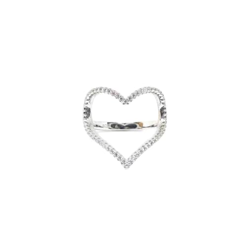 IMINI Hohler Herzring für Damen und Mädchen, Strass, Zirkonia, Liebesring, Verlobungsring, Hochzeitsring, verstellbar, luxuriöser Kristallschmuck, Geschenke, Valentinstag, Metall, Zirkonia von IMINI