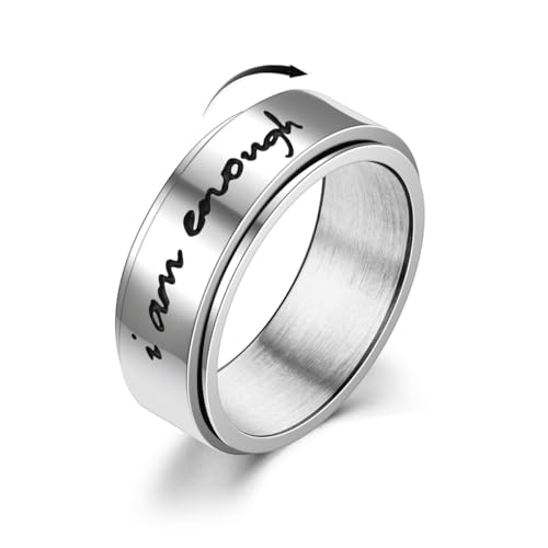 IMINI "I am Enough inspirierende Nachrichtenringe, minimalistischer Spinner, Fidget-Ring, frei drehbar, Edelstahl, modisch, Ermutigung, Statement-Schmuck für Damen, Herren, Mädchen, Geburtstag, von IMINI