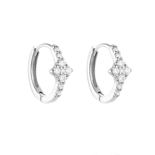 IMINI Kleine Huggie Creolen Kubischem Zirkonia Ohrringe für Damen Mädchen 925 Sterling Silber Blumen Knorpel Ohrringe Tragus Creolen Piercing Zierlicher Ohrschmuck Geschenke (Silber) von IMINI