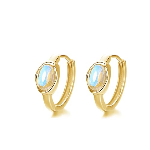 IMINI Kleine Mondstein Creolen Ohrringe für Damen Mädchen 925 Sterling Silber CZ Kristall Runde Huggie Ohrringe Aufklappbare Creolen Knorpelohrringe Hypoallergener Ohrschmuck (Gold) von IMINI