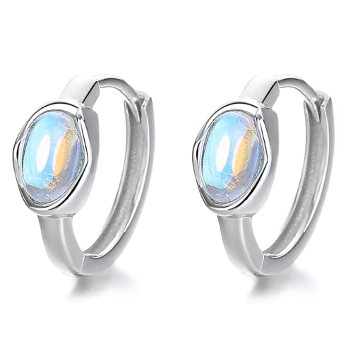 IMINI Kleine Mondstein Creolen Ohrringe für Damen Mädchen 925 Sterling Silber CZ Kristall Runde Huggie Ohrringe Aufklappbare Creolen Knorpelohrringe Hypoallergener Ohrschmuck (Silber) von IMINI