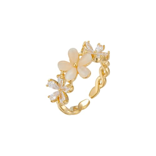 IMINI Kristall Kleinen Blumen Ring für Damen Zirkonia Gänseblümchen Offener Statement Ring Gedrehtes Finger Band Katzenauge Stein Ewigkeits Versprechens Ringe Verstellbar 14 Karat Gold Gefüllt von IMINI