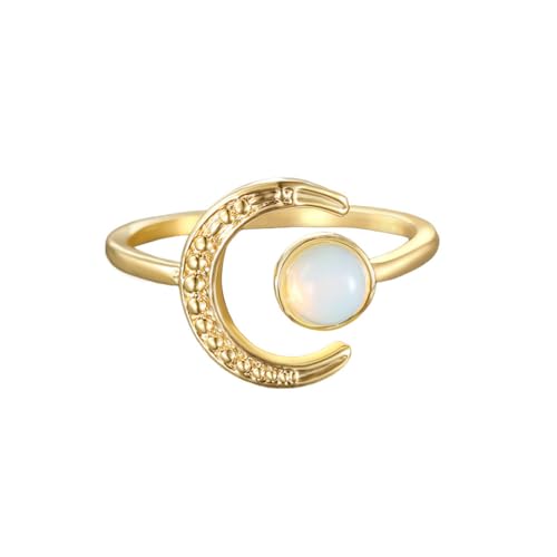 IMINI Künstlicher Mondstein, Halbmond, Opal, Sonne, dünne Ewigkeitsringe für Damen, Mädchen, Teenager, zierlich, minimalistisch, stapelbar, Fingerring, offen, verstellbar, erweiterbar, beste Freundin, von IMINI