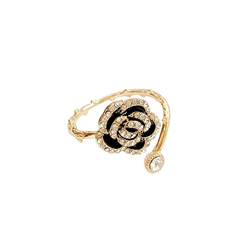 IMINI Lebendige schwarze Rose Blume offene Statement-Ringe für Frauen Mädchen zierliche CZ Kristall 3D blühende Blume Wrap Fingerband Verlobung Hochzeit Stapelring Eternity zarter Schmuck von IMINI