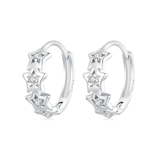 IMINI Lucky Star Creolen für Damen und Mädchen 925 Sterling Silber Ohrringe Zirkonia Kleine Huggie Creolen Modeschmuck von IMINI